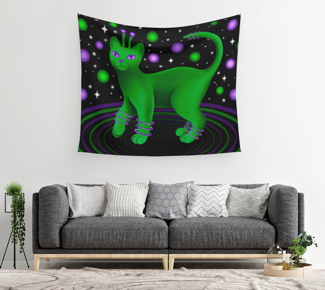 Green Alien Cat Tapestry
