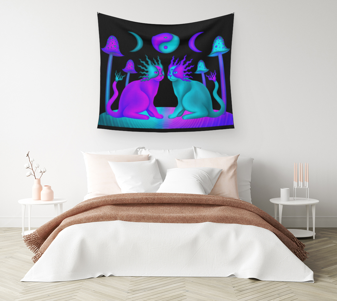 Yin Yang Mushroom Cats Tapestry