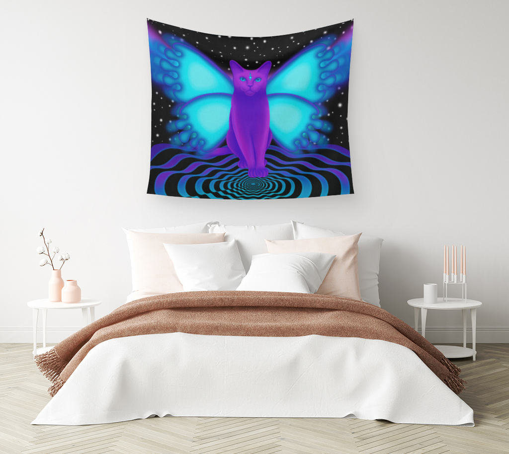 Purple Cosmic Cat Tapestry