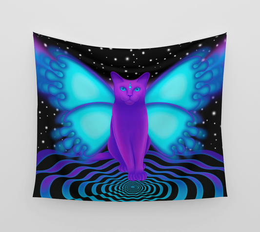 Purple Cosmic Cat Tapestry