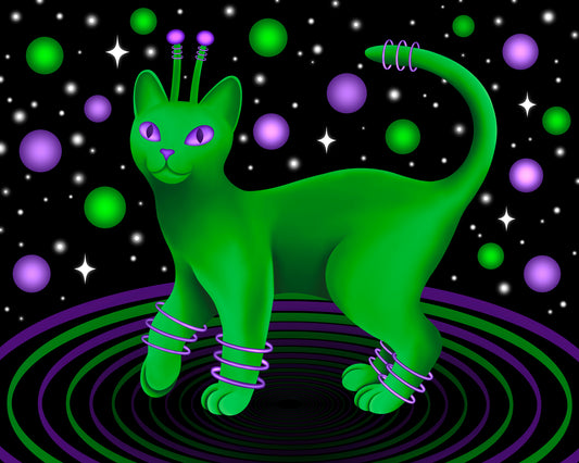 Green Alien Cat - Fine Art Print