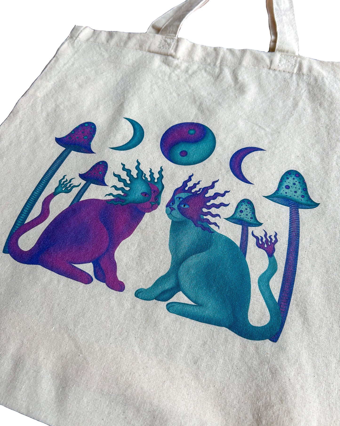 Yin Yang Mushroom Cats Tote Bag