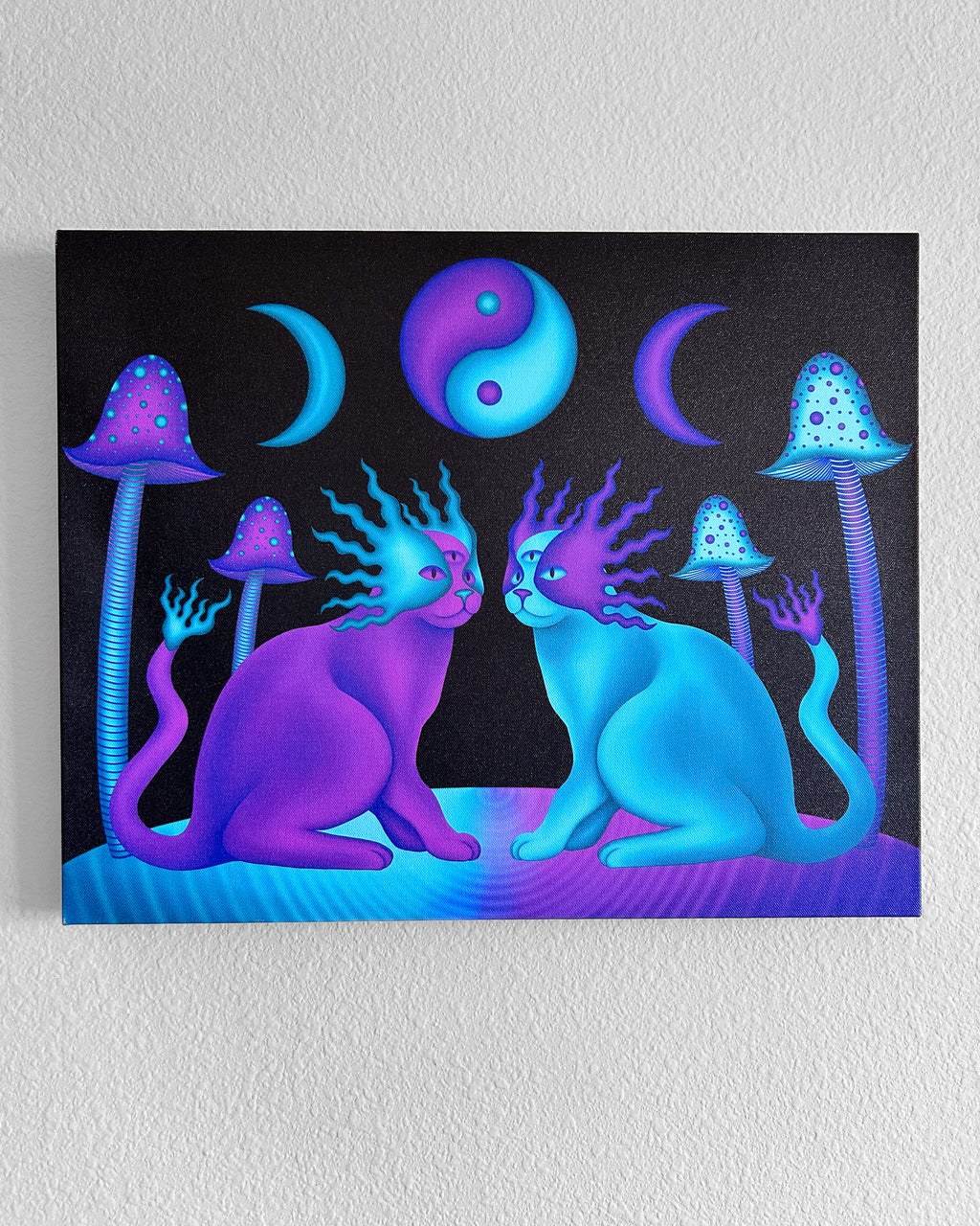 Yin Yang Mushroom Cats - Signed 16x20 Canvas Print
