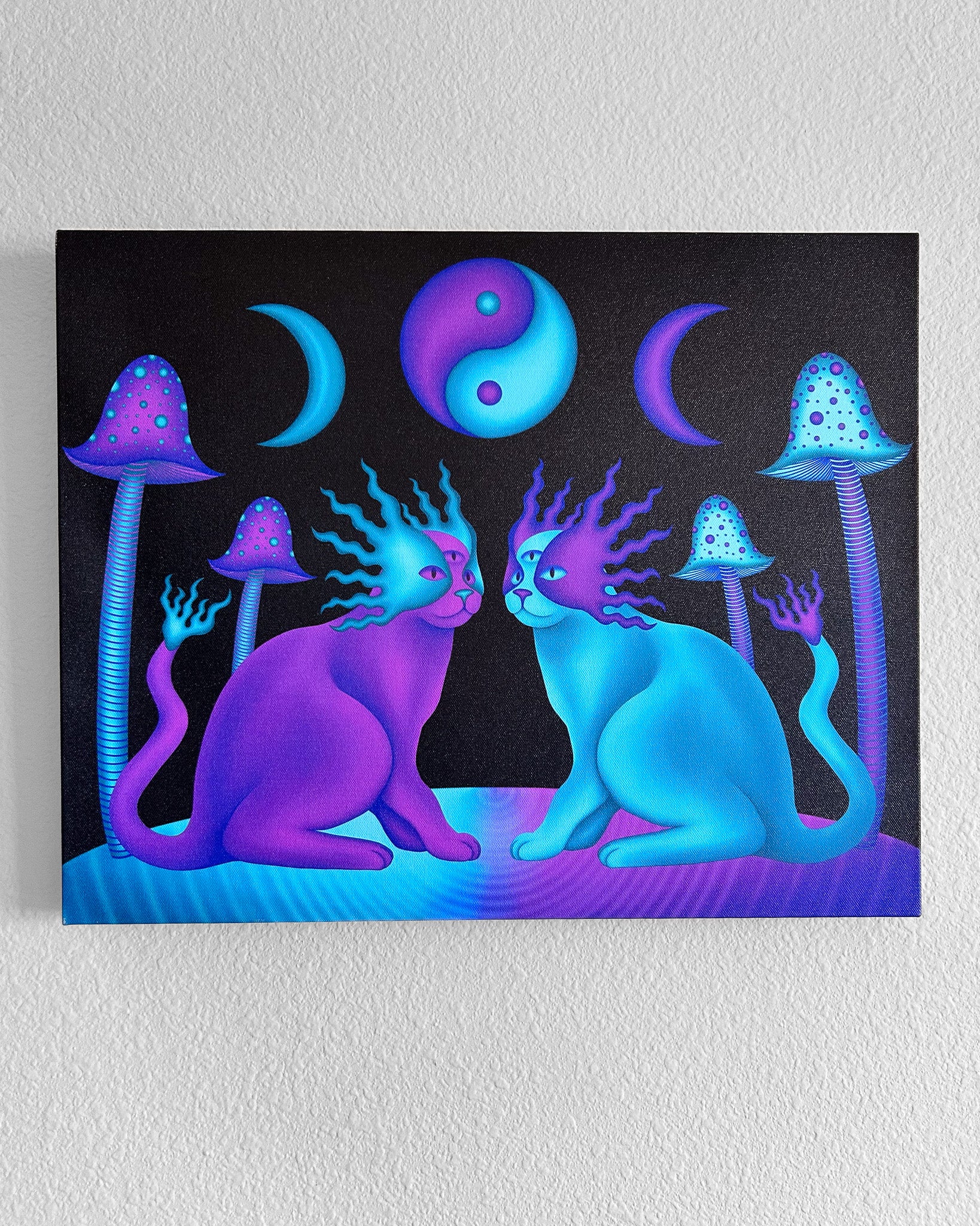 Yin Yang Mushroom Cats - Signed 16x20 Canvas Print