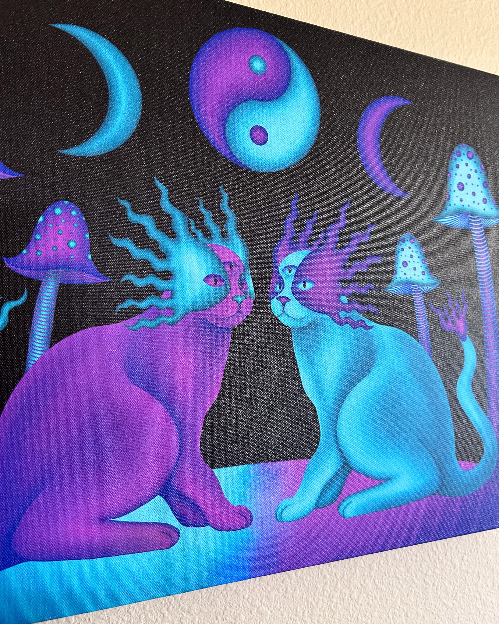 Yin Yang Mushroom Cats - Signed 16x20 Canvas Print