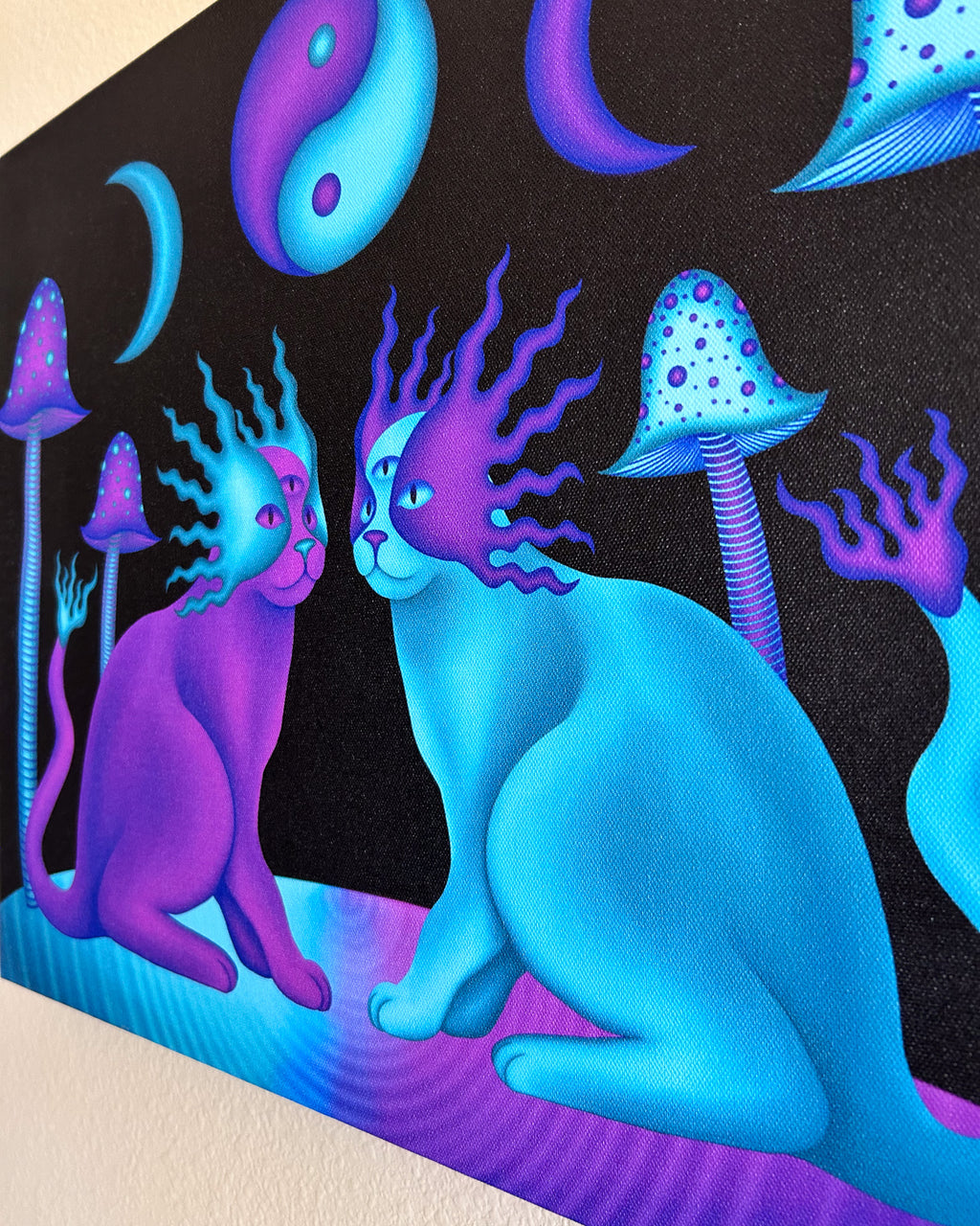 Yin Yang Mushroom Cats - Signed 16x20 Canvas Print