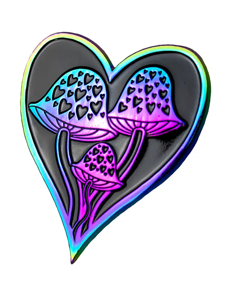 Mushroom Heart Rainbow Enamel Pin