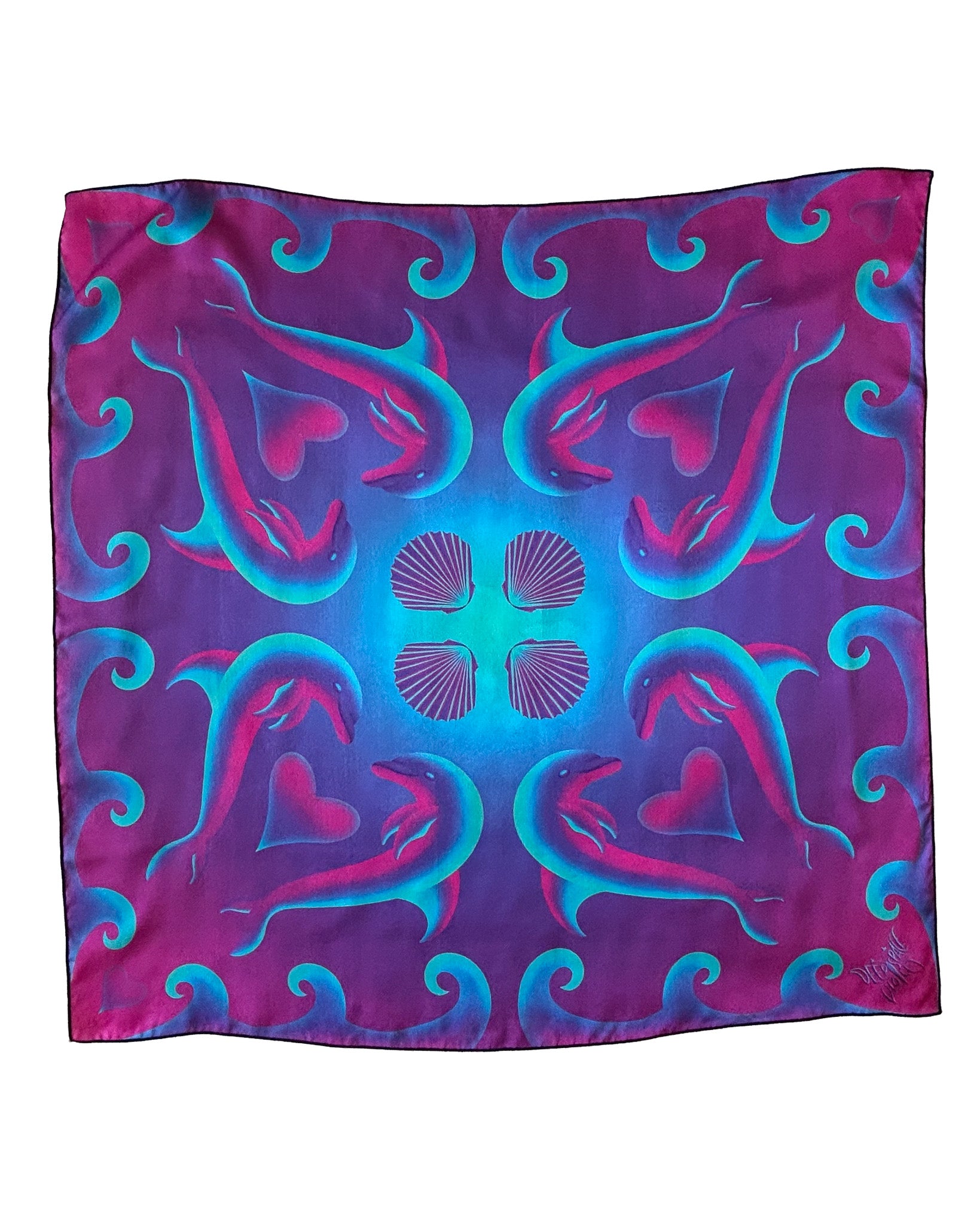 Heart Tides (Color) Silk Scarf — Wearable Art Bandana