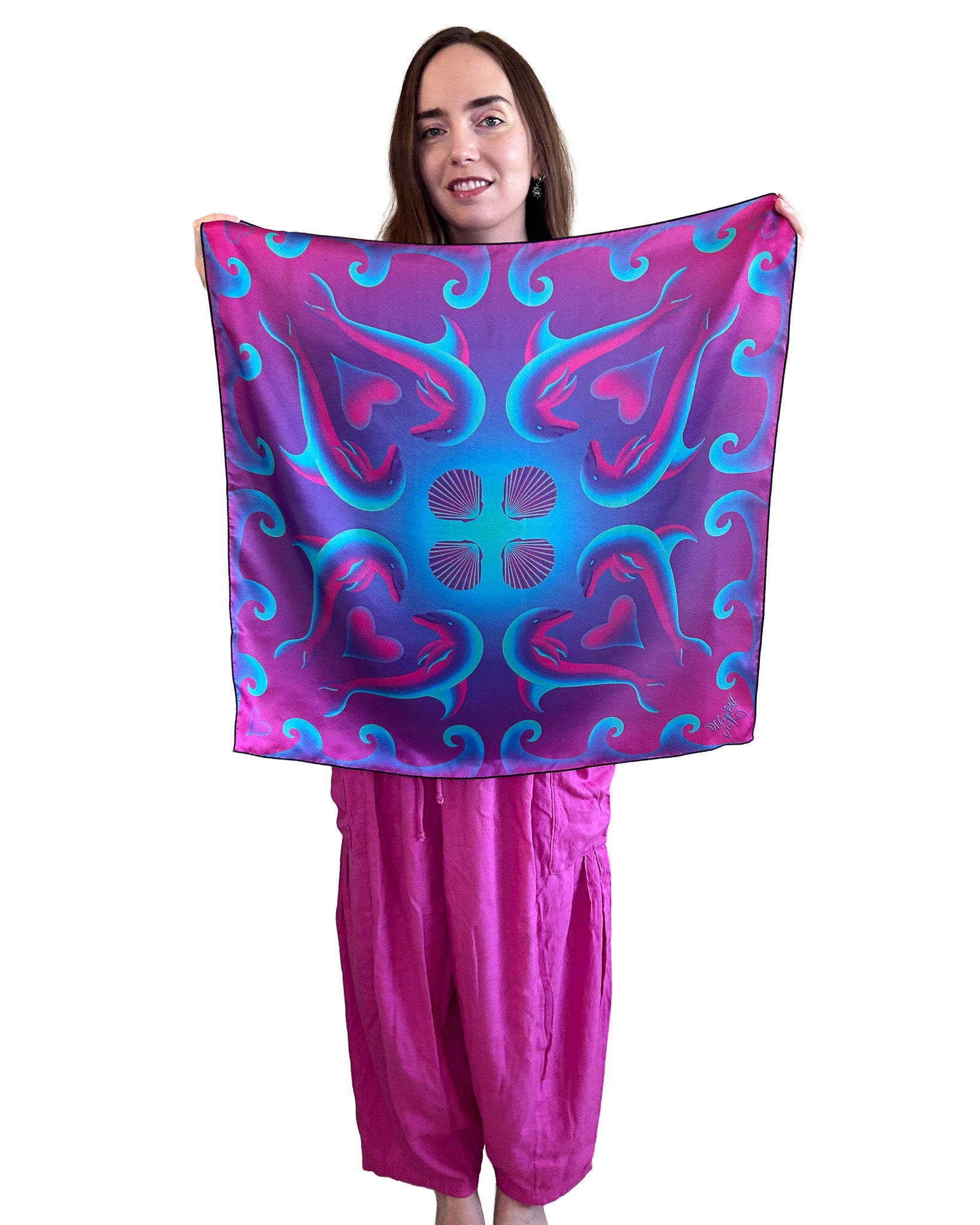 Heart Tides (Color) Silk Scarf — Wearable Art Bandana