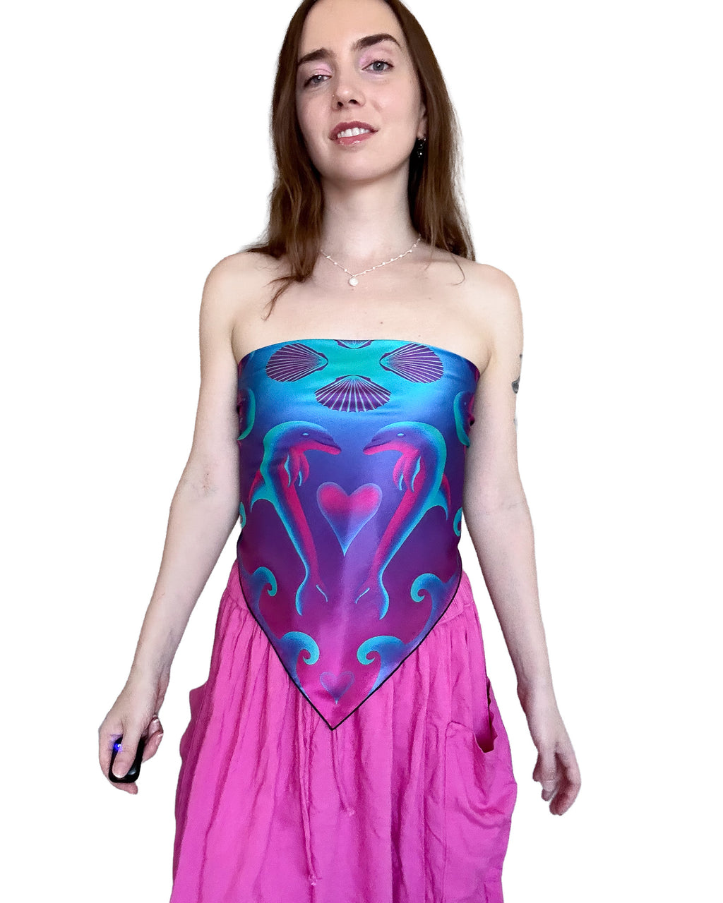 Heart Tides (Color) Silk Scarf — Wearable Art Bandana