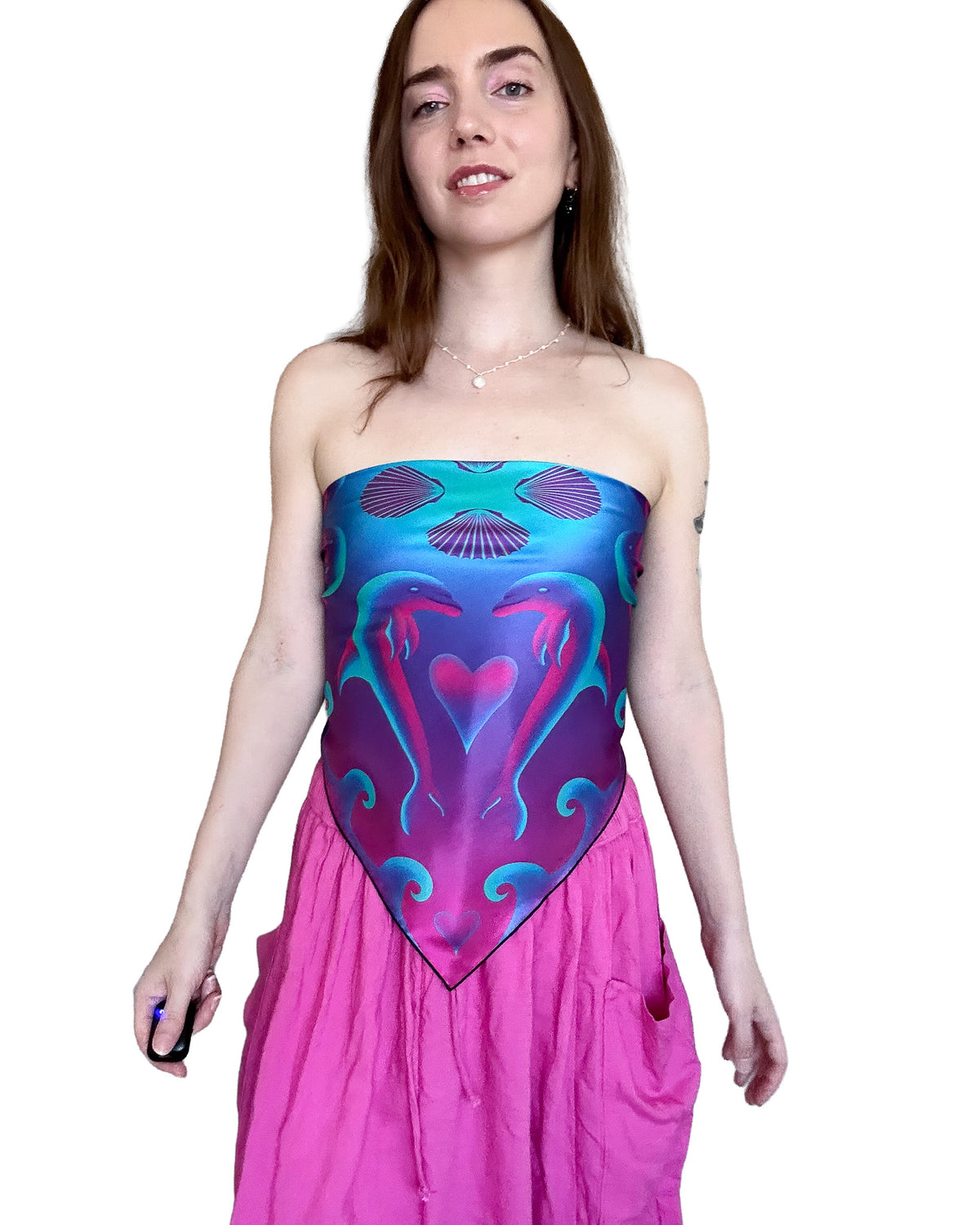 Heart Tides (Color) Silk Scarf — Wearable Art Bandana
