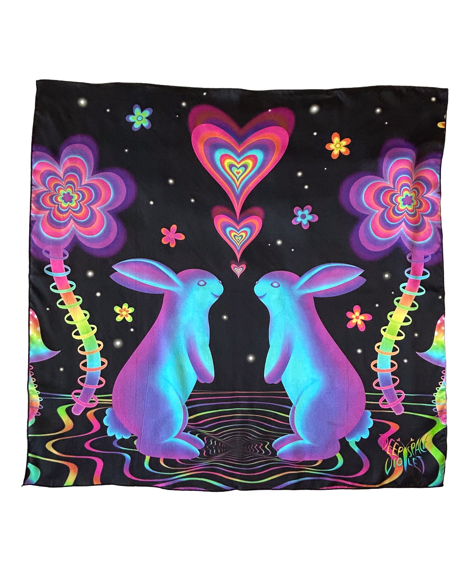 Bunny Bloom Silk Scarf — Wearable Art Bandana