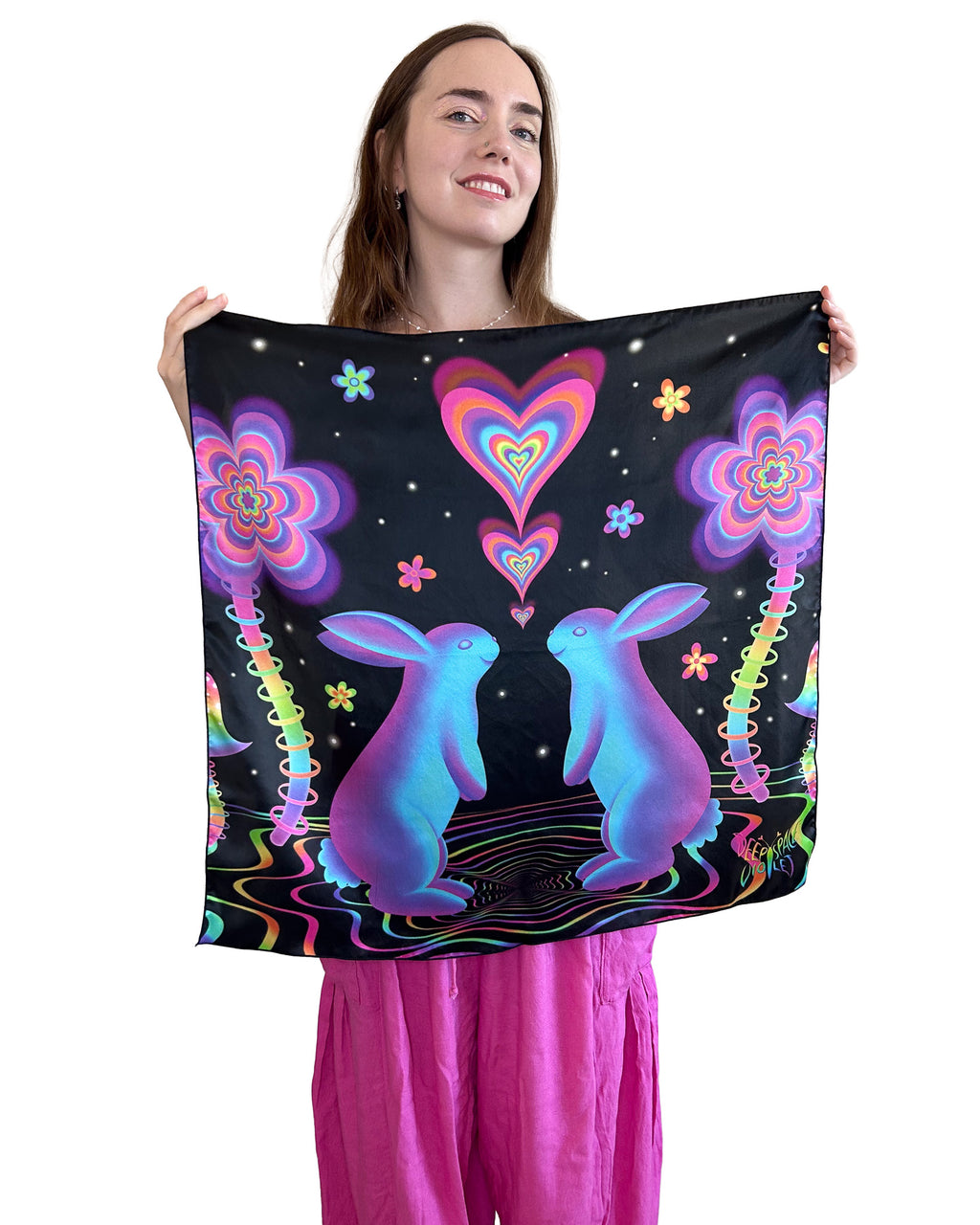 Bunny Bloom Silk Scarf — Wearable Art Bandana