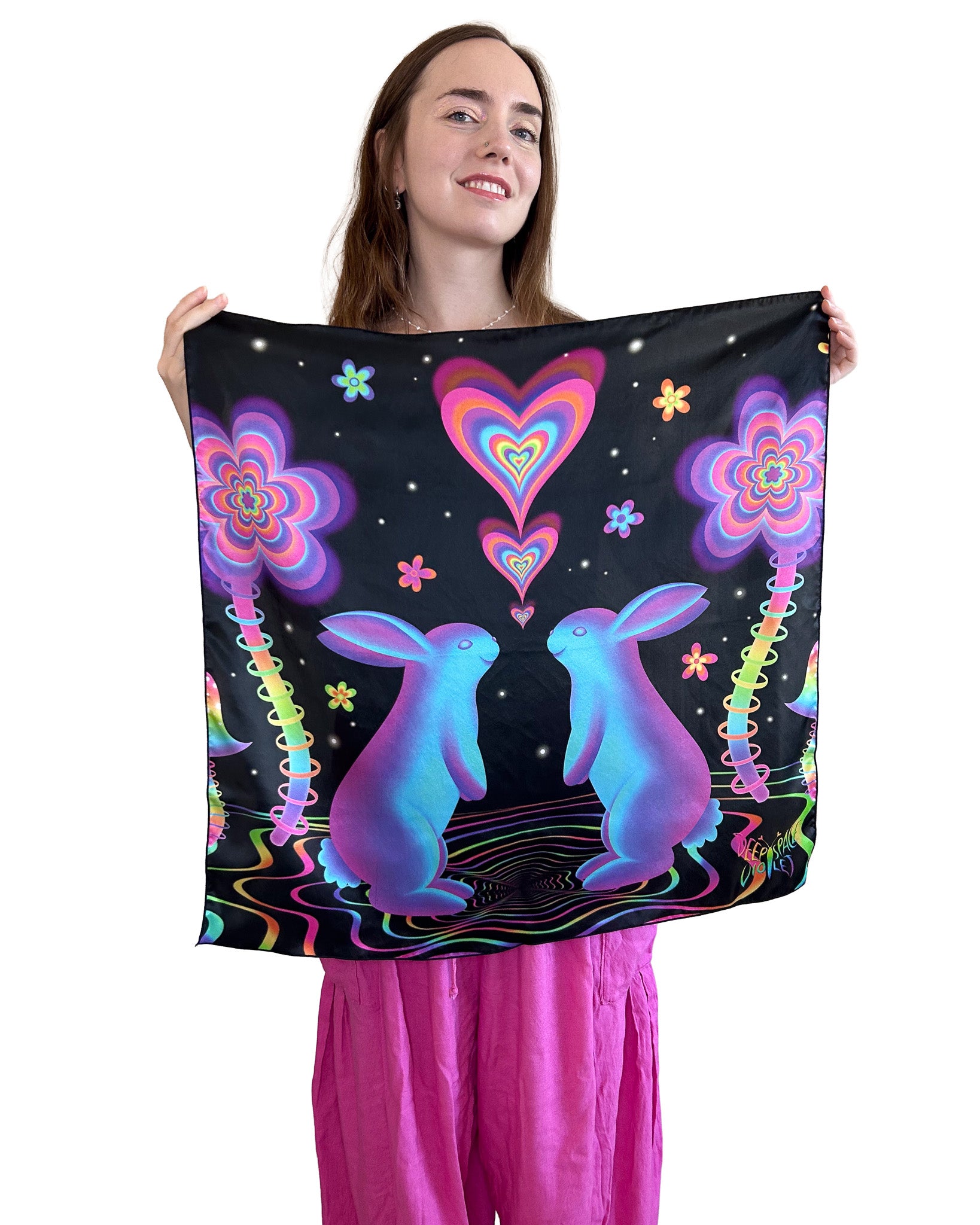 Bunny Bloom Silk Scarf — Wearable Art Bandana