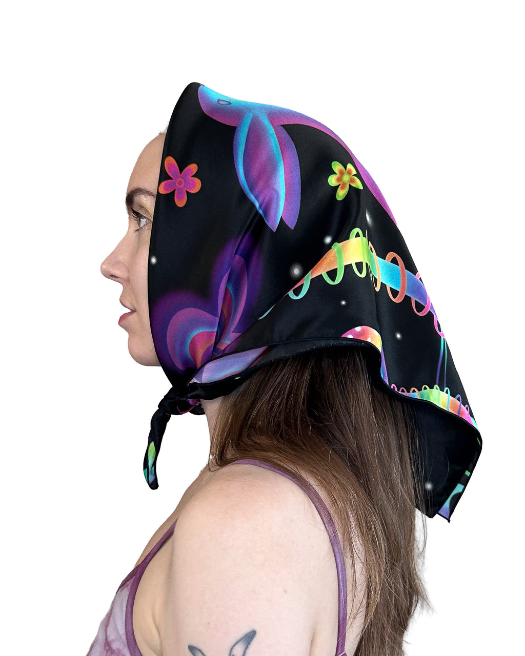 Bunny Bloom Silk Scarf — Wearable Art Bandana