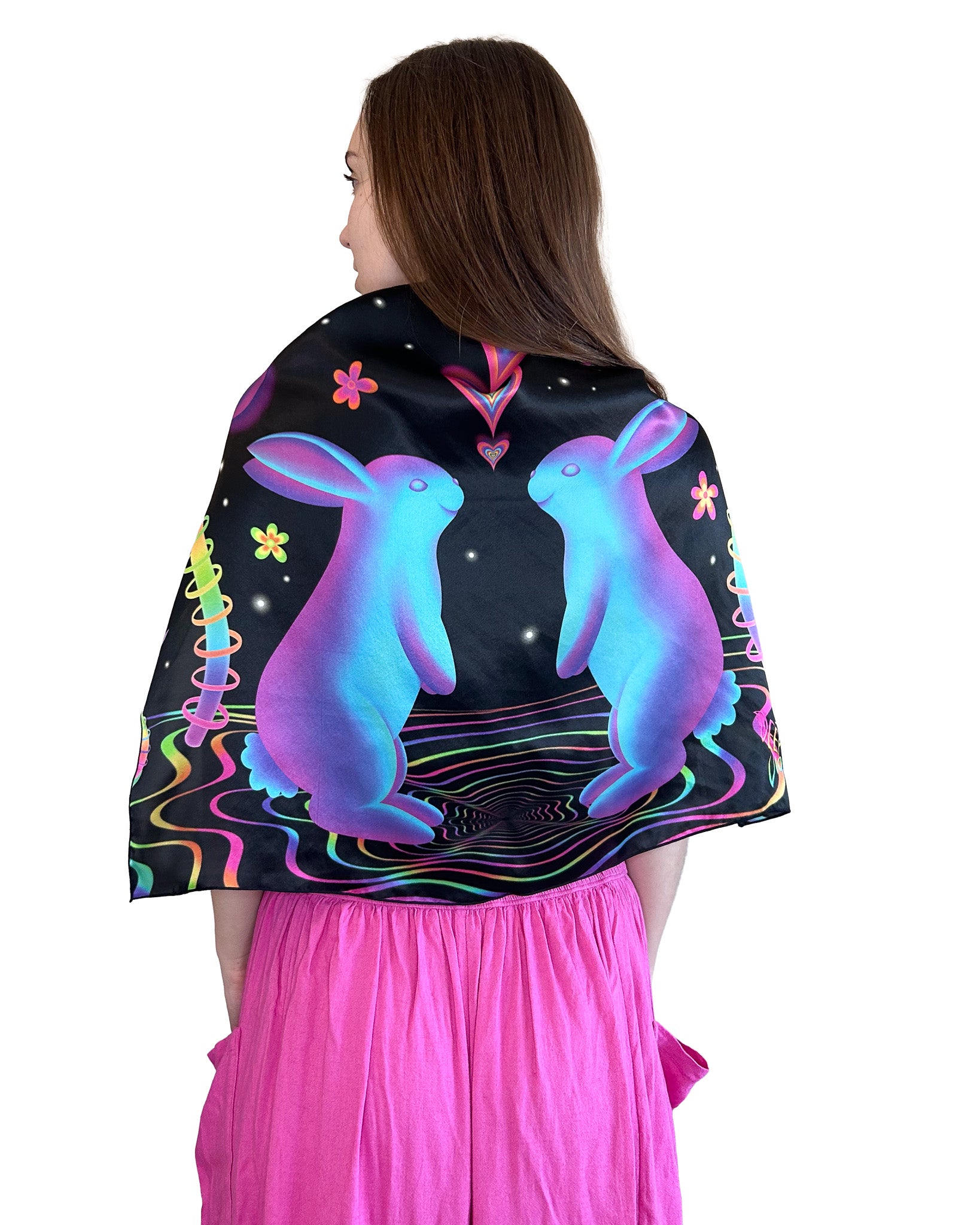 Bunny Bloom Silk Scarf — Wearable Art Bandana