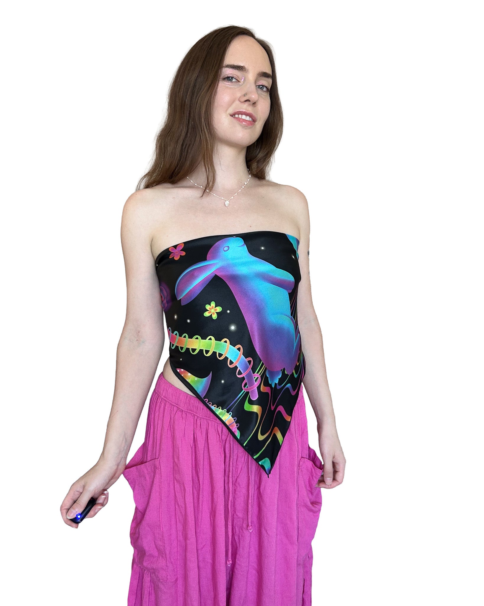 Bunny Bloom Silk Scarf — Wearable Art Bandana
