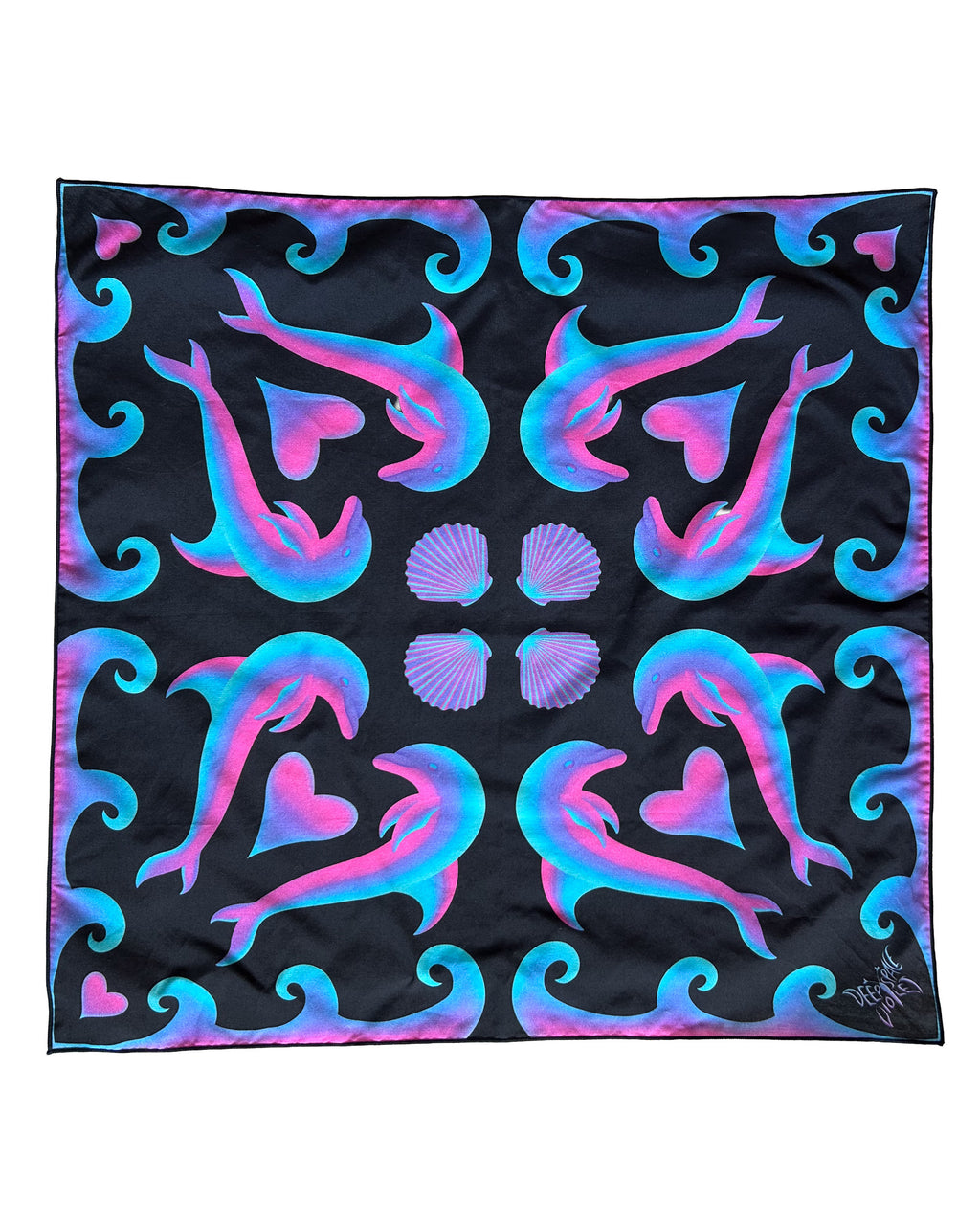 Heart Tides (Black) Silk Scarf — Wearable Art Bandana