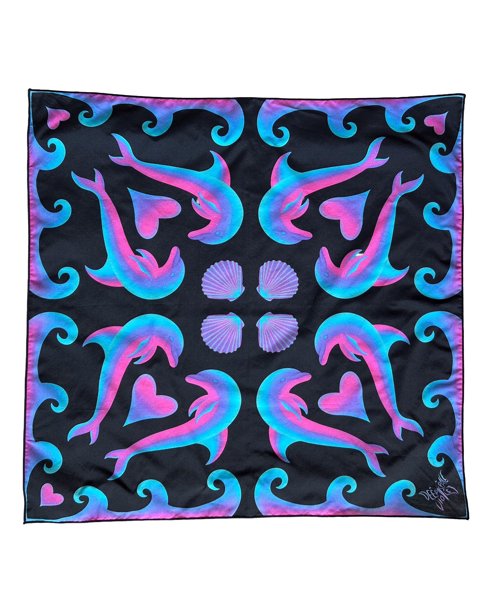 Heart Tides (Black) Silk Scarf — Wearable Art Bandana