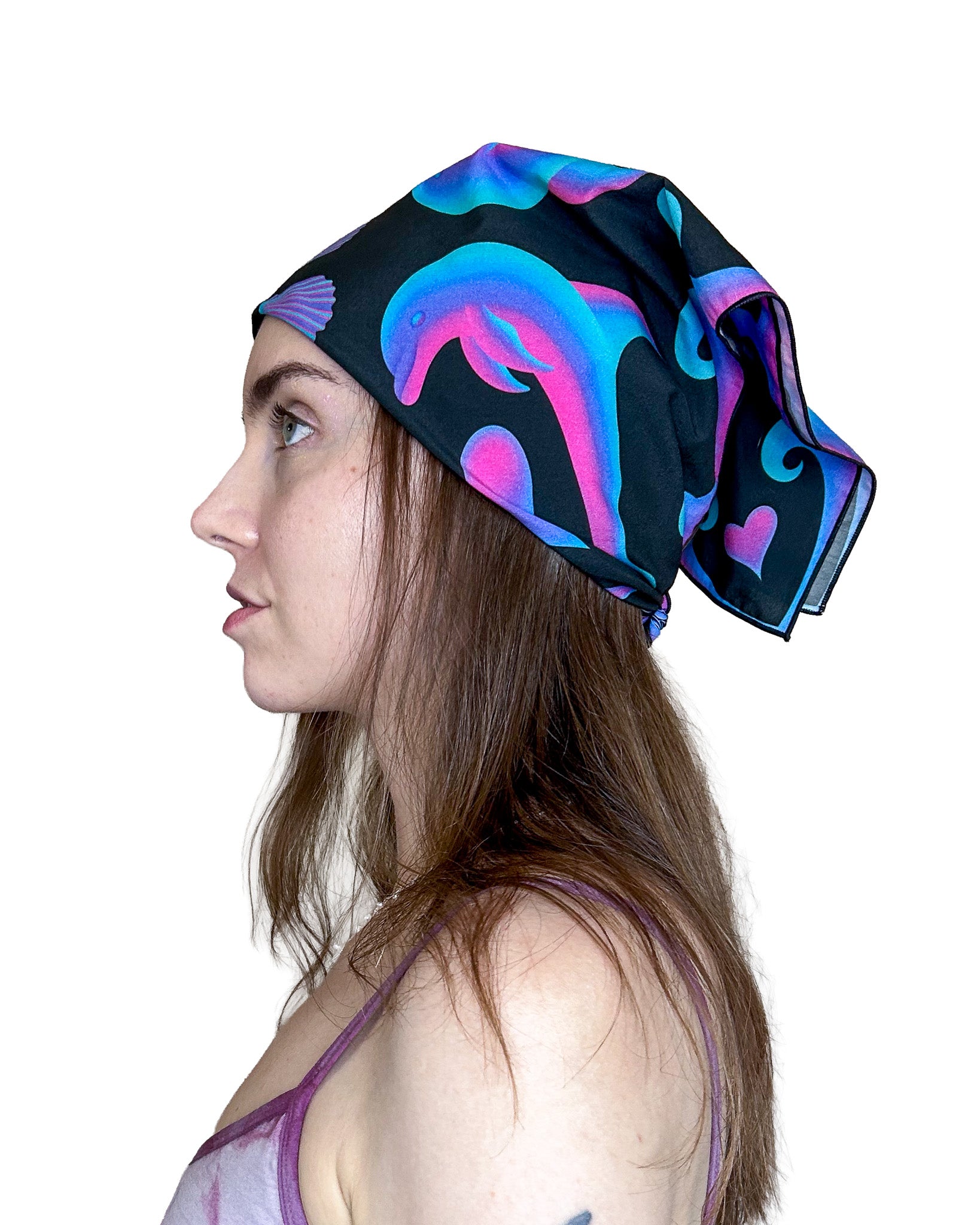 Heart Tides (Black) Silk Scarf — Wearable Art Bandana