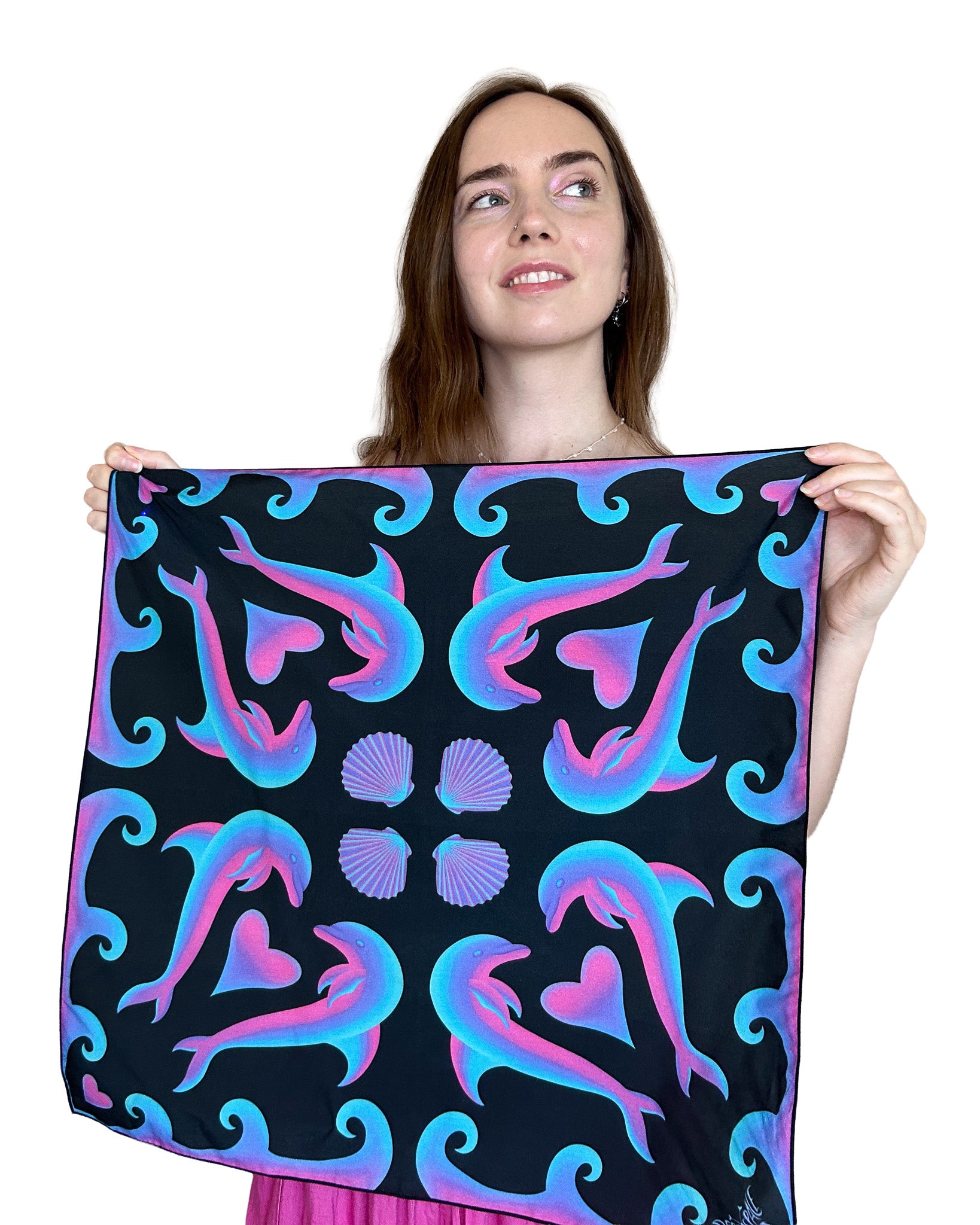 Heart Tides (Black) Silk Scarf — Wearable Art Bandana