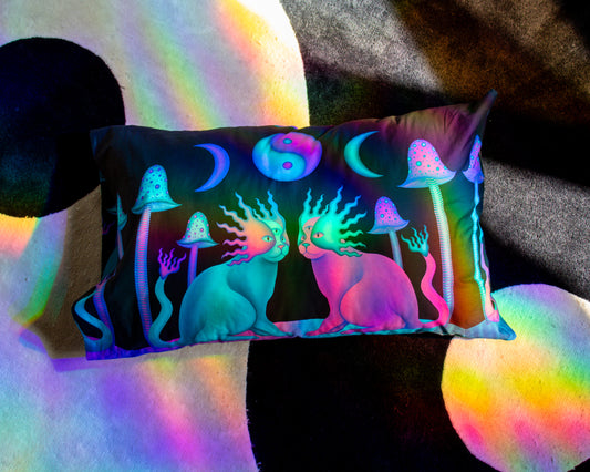 Yin Yang Mushroom Cats Pillowcase