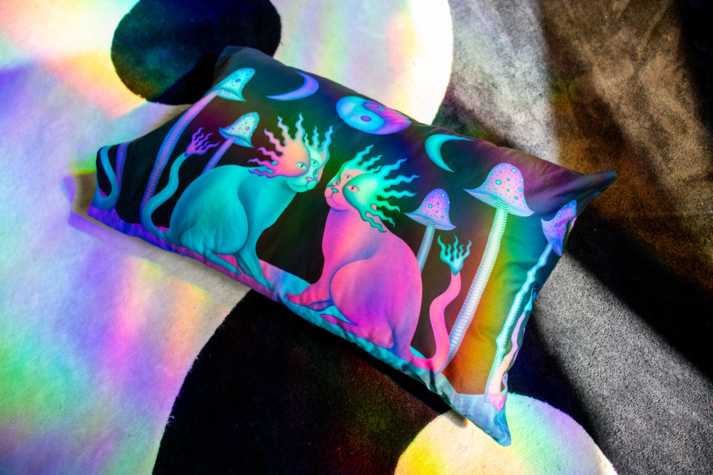 Yin Yang Mushroom Cats Pillowcase