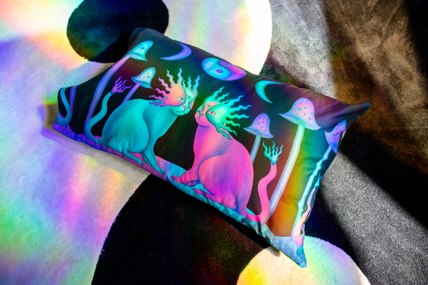 Yin Yang Mushroom Cats Pillowcase