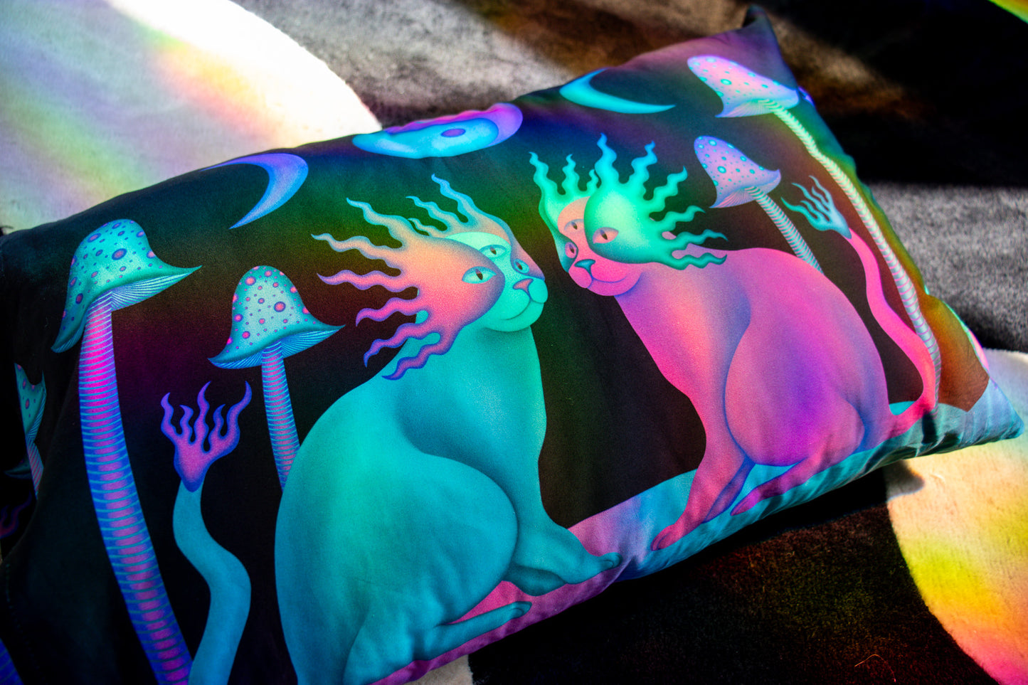 Yin Yang Mushroom Cats Pillowcase