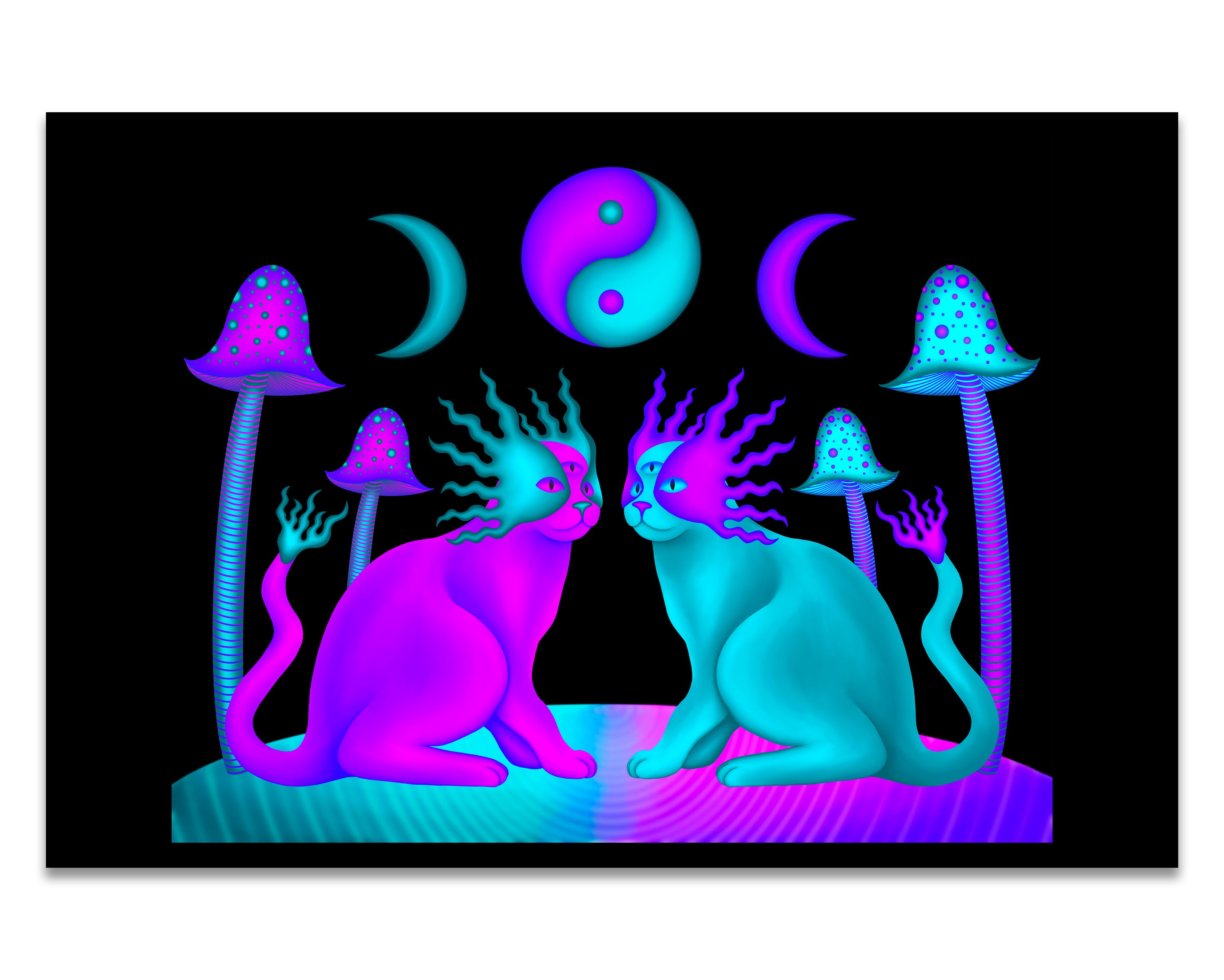 Yin Yang Mushroom Cats - Mini 4×6 Art Print