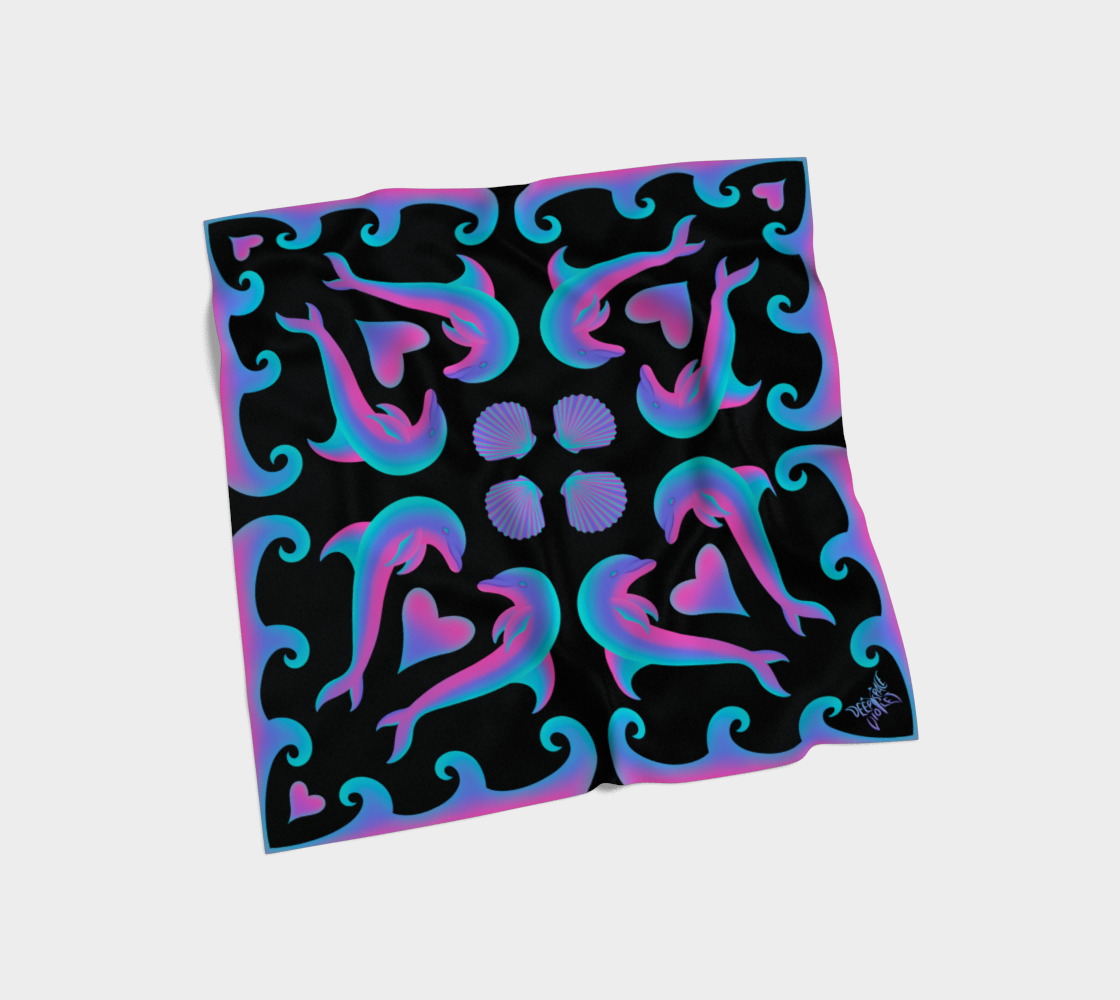 Heart Tides (Black) Silk Scarf — Wearable Art Bandana