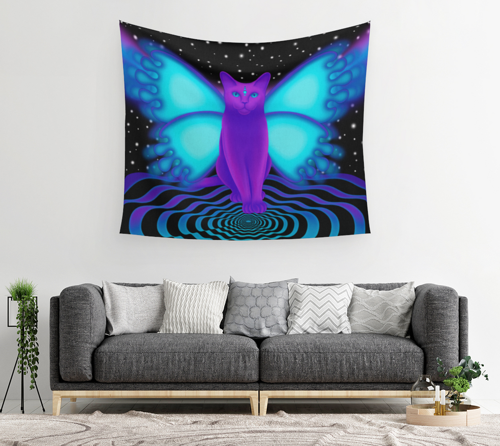 Purple Cosmic Cat Tapestry