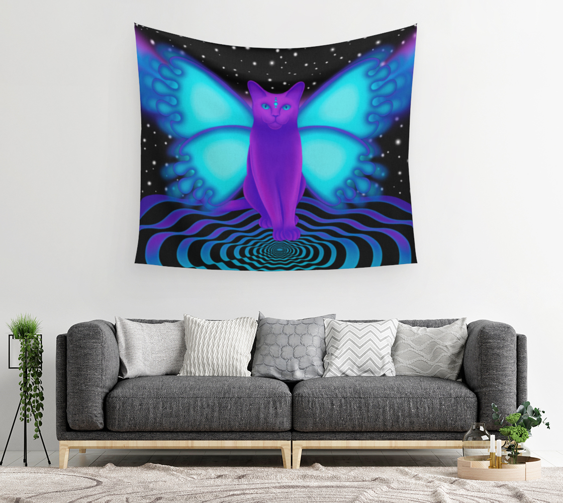 Purple Cosmic Cat Tapestry