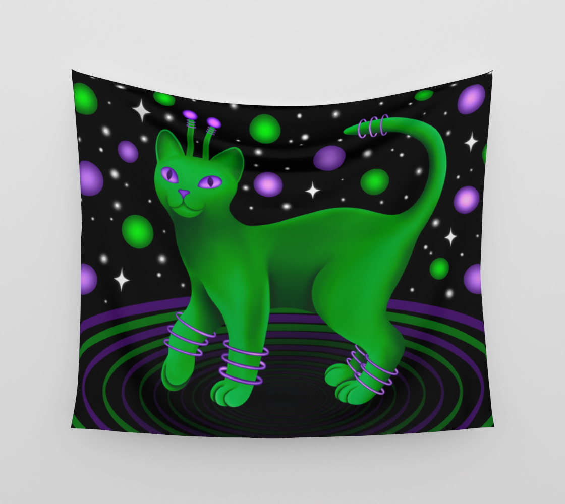 Green Alien Cat Tapestry