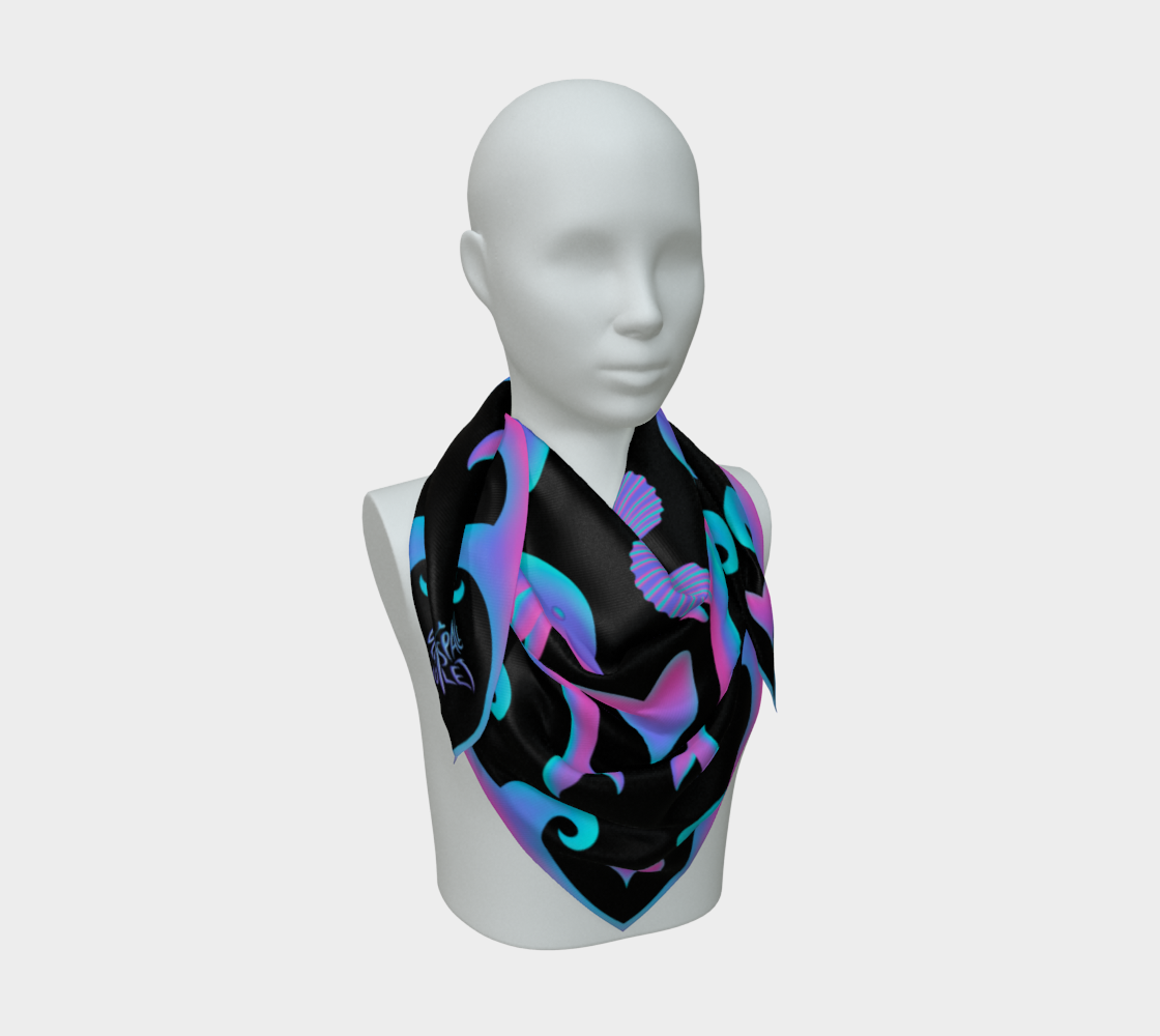 Heart Tides (Black) Silk Scarf — Wearable Art Bandana