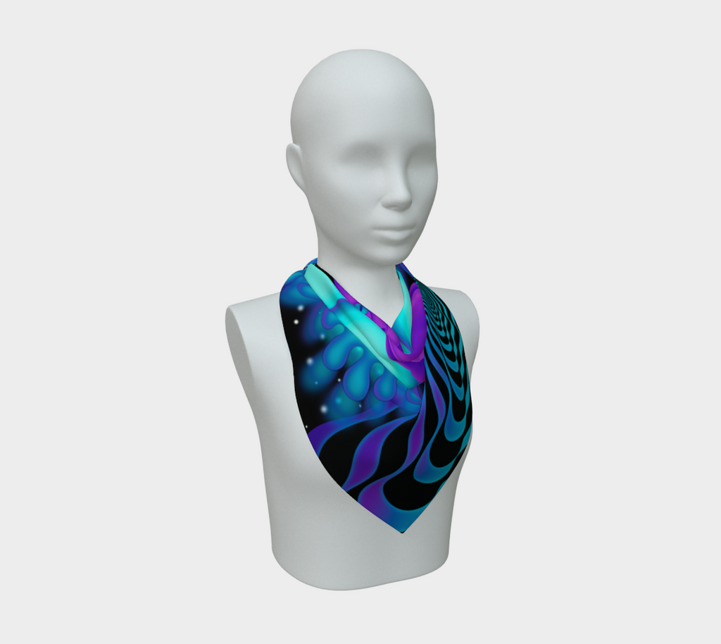 Purple Cosmic Cat Silk Scarf — Wearable Art Bandana