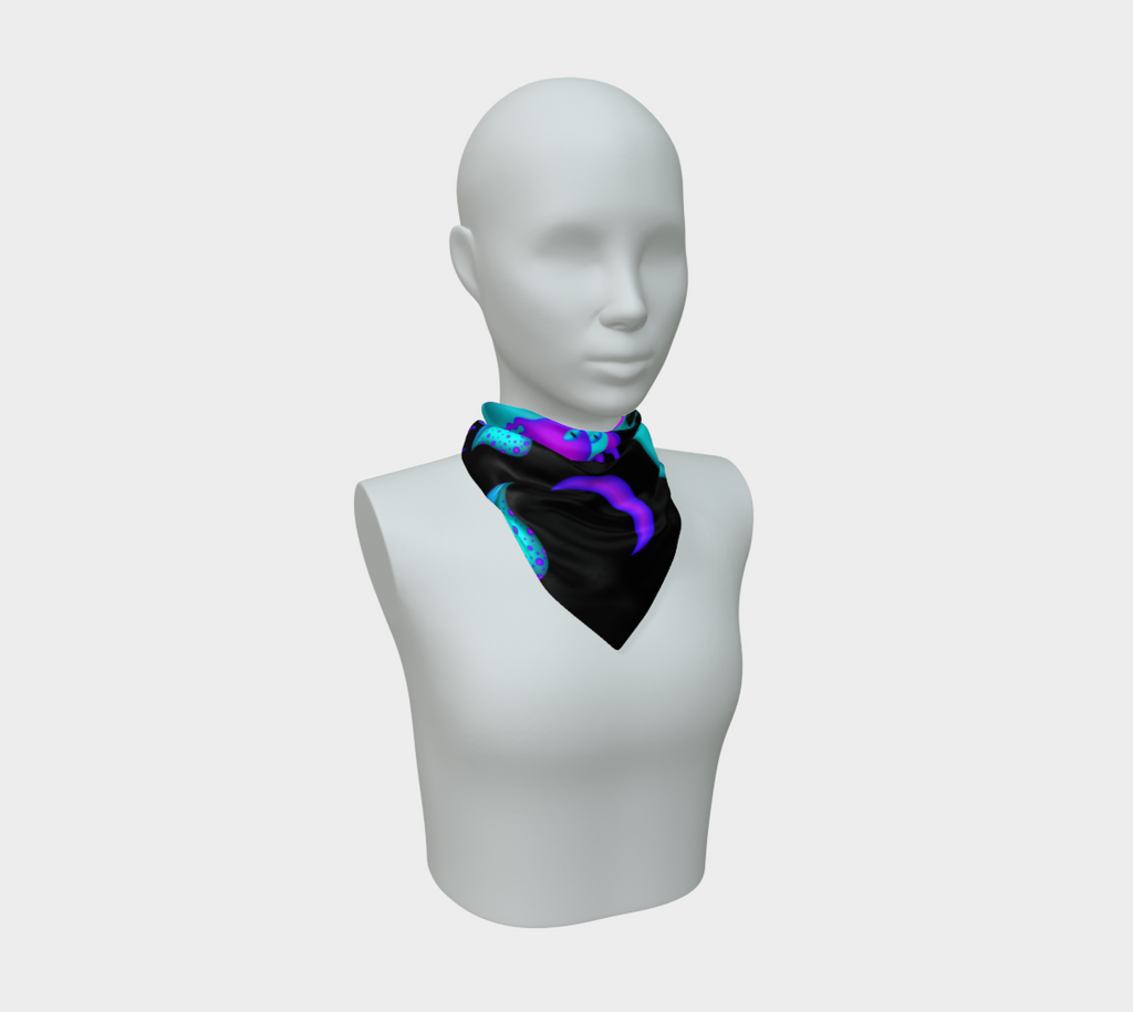 Yin Yang Mushroom Cats Silk Scarf — Wearable Art Bandana