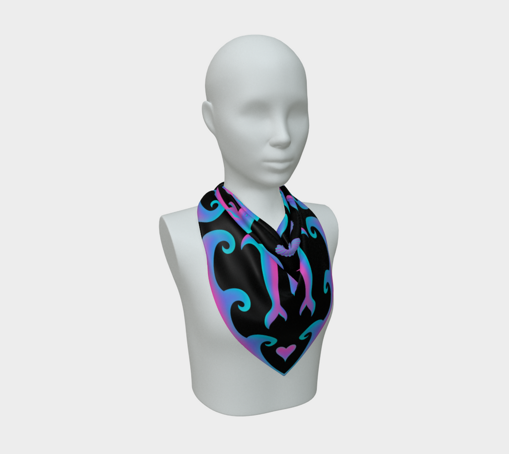Heart Tides (Black) Silk Scarf — Wearable Art Bandana