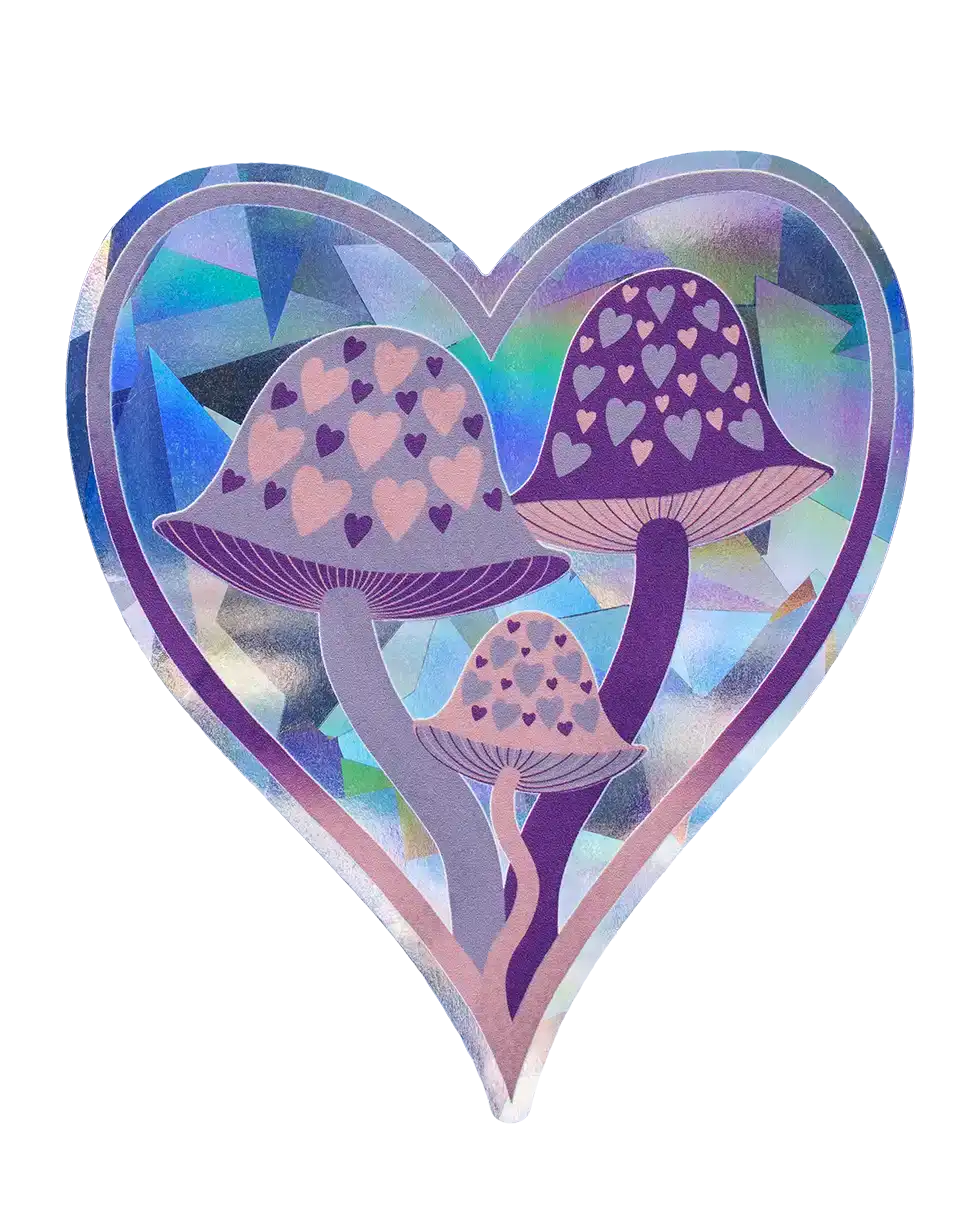 Mushroom Heart - 5" Suncatcher - Rainbow Window Decal Sticker