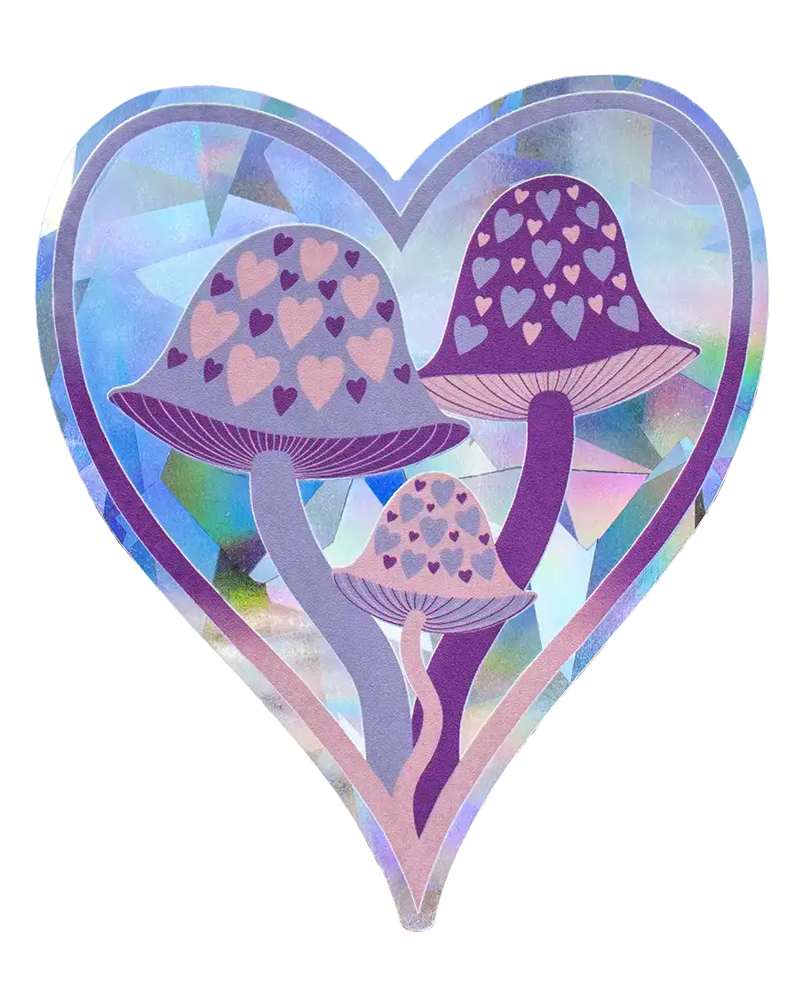 Mushroom Heart - 5" Suncatcher - Rainbow Window Decal Sticker